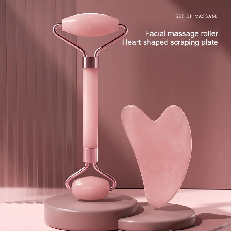 Rolo de Quartzo Rosa + Gua Sha | Massagem Facial Rejuvenescedora
